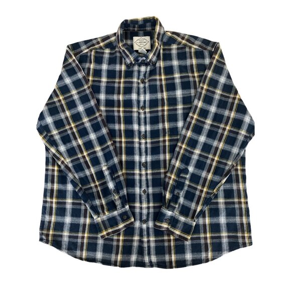 St. John's Bay Mens Flannel Shirt Blue Plaid Button-Down Long Sleeve Size XL - Picture 7 of 9